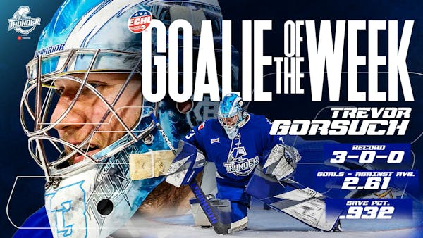 Gorsuch Selected As Warrior Hockey ECHL Goaltender Of the Week